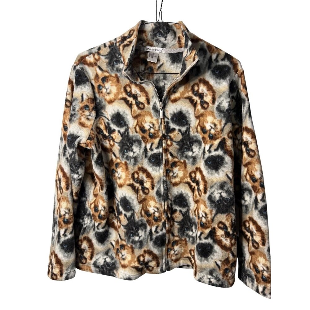 VTG Bonnie Evans Womens Medium Zip Up Jacket Cat Lady AOP Cat Lover Grannycore